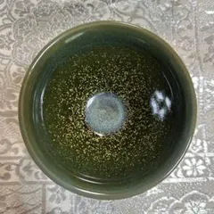 (13)❗️窯変天目茶碗緑色の金点模様