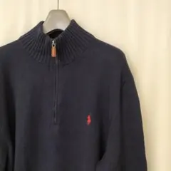 90s Polo by Ralph Lauren コットンニット ジップ紺 XL