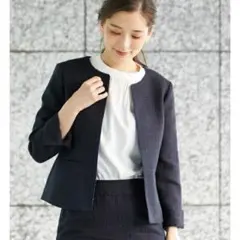 ロペピクニックROPE＊ツイードノーカラージャケット＊紺