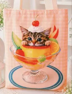 ゆ*ん様 人気 猫バッグ　キジトラ　プリン　パフェ　丈夫な新品トートバッグ　大判のサムネイル