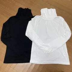 【新品】シャーリングタートルネック長袖トップス２点セット M ホワイト ブラック