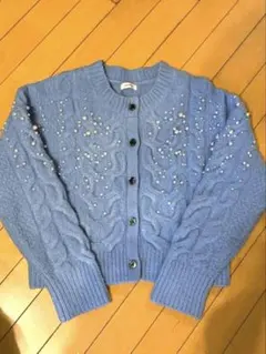 FRAY.I.D フレイアイディー 水色 ケーブル編み カーディガン パール付き