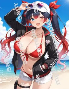 AI美少女イラスト ビーチの少女 A4ポスター