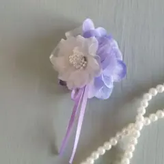 ふんわり紫の花玉みたいに　子供　キッズ　コサージュ　ブローチ　入学式　入園式