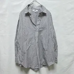 美品 UNIQLO エクストラファインコットンストライプロングシャツ M