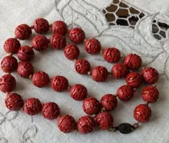 ヴィンテージ　中国堆朱　ネックレス　大玉