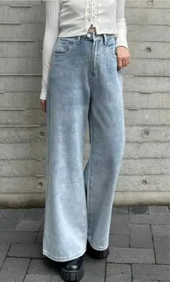 clear ラインストーンワイドデニムパンツ