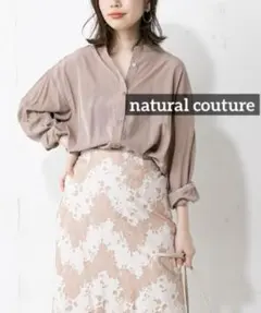 k0042 natural couture やわらか微光沢バンドカラーシャツ