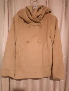 earth ベージュ ダブルブレスト フード付きピーコート