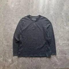 Eddie Bauer ヘンリーネック ボーダー　長袖カットソー　y2k