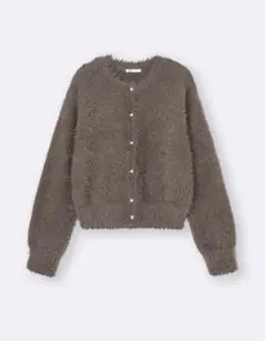 シャイニークルーネックカーディガン S ブラウン GU