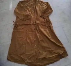 ブラウン 長袖 シャツワンピース　XL
