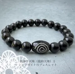 【POPな渦巻き模様が可愛い】龍鈎天珠とシュンガイトのブレスレットのサムネイル