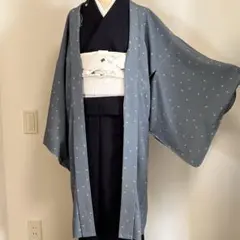 美品 正絹 夏羽織 絽 黒 ロング長羽織 裄丈長め ユニセックス 裄丈69 