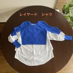 青と白のレイヤード長袖シャツ