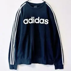 adidas ビッグロゴ スリーストライプ 裏起毛スウェット 黒 M トレーナーのサムネイル