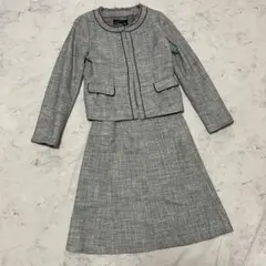 美品 anyFAM セレモニー スーツ ノーカラー ツイード ラメ グレー