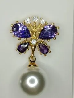 未使用 kate spade 蝶々 ピアス パープル ビジュー パール