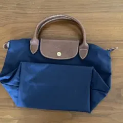 ロンシャン　ネイビー トートバッグ レザー ハンドル