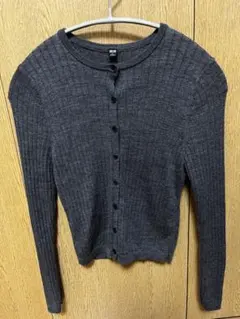 ユニクロ　メリノリブクルーネックショートカーディガン　グレーS