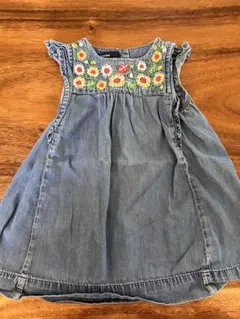 デニム花柄刺繍ノースリーブワンピース 90センチ