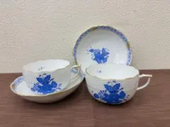 ヘレンド ヴィンテージ 青いお花のカップandソーサー＆ケーキ皿 6点