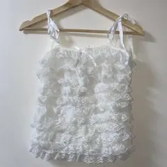 【美品】レーストップス フリル 白