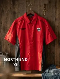 ​【希少】NORTH END ワークシャツ 赤黒 刺繍 バイカラー 半袖XＬのサムネイル