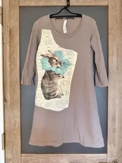 あちゃちゃむ　ウサギと猫 五分袖　チュニック　ワンピース　美品
