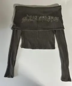 Bershka オフショルダー リブ長袖カットソー ブラウン L