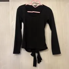 ブラック 長袖 Tシャツ ウエストリボン付き