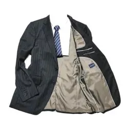 スーツカンパニー　スーパー100'S　テーラードジャケット　黒　ストライプ　LL