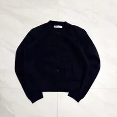 ZARA プレーンニットジャケット　カーディガン ネイビー ショート丈 紺