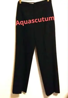 Aquascutum ブラック ストライプ ワイドパンツ