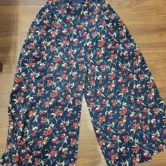 花柄ネイビー ワイドパンツ ゴムウエスト