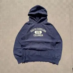 y2k 00s Beams ネイビー 短丈パーカー カレッジロゴ フェード　L