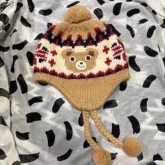 ミキハウス ニット帽 ポンポン付き クマモチーフ - メルカリ
