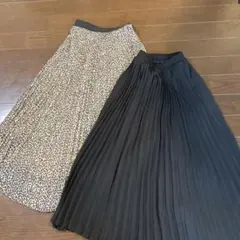 レオパード柄とブラックのプリーツスカート　２枚セット