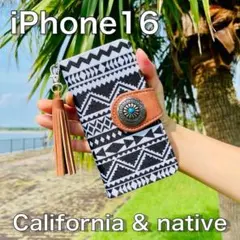 iPhone16 レザーケース 西海岸スタイル ネイティブ コンチョ 手帳型