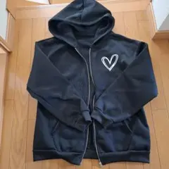 SHEIN ブラック ハート刺繍 Lサイズ パーカー
