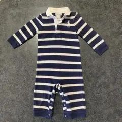 Ralph Lauren ネイビー/ホワイト ストライプロンパース　大刺繍9M