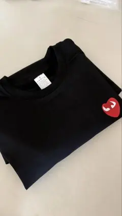 ハート刺繍 クルーネック Tシャツ ブラック S