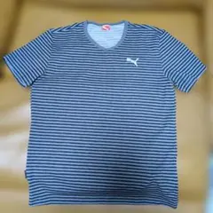 PUMA ボーダー Vネック Tシャツ S