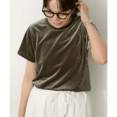 1度のみ着用 AMERICAN HOLIC ベロアTシャツ チャコールグレー