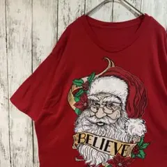 アメリカ古着　クリスマス　サンタクロース BELIEVE Tシャツ レッドXL
