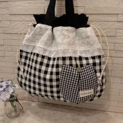 ギンガムチェック 巾着バックハンドメイド♡*