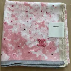 CELINE ハンカチ ピンク 花柄 刺繍入り