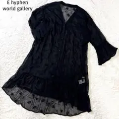 イーハイフンワールドギャラリー シアー刺繍 ロングカーディガン 黒 F