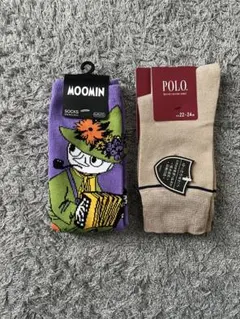 ムーミン紫色ソックスとPoloベージュソックスセット