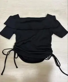 オフショルダー リブカットソー ブラックのサムネイル